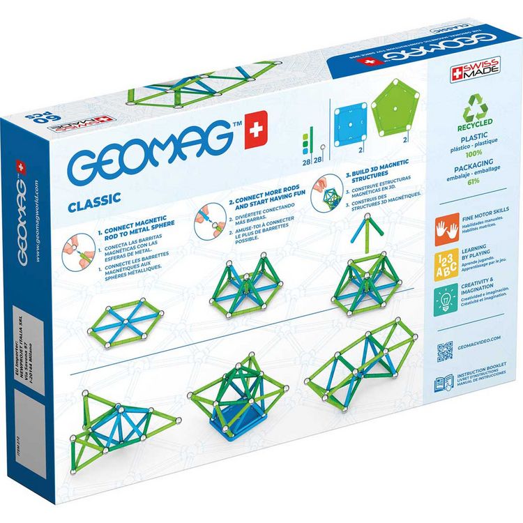 Produktbild: Invento 507035 - Geomag Classic Green Line Recycled 60 pcs, Magnetischer Baukasten, Magnetspielzeuge