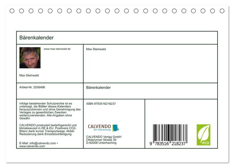 Produktbild: B&auml;renkalender (Tischkalender 2026 DIN A5 quer), CALVENDO Monatskalender