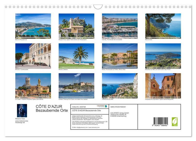 Produktbild: C&Ocirc;TE D&rsquo;AZUR Bezaubernde Orte (Wandkalender 2026 DIN A3 quer), CALVENDO Monatskalender