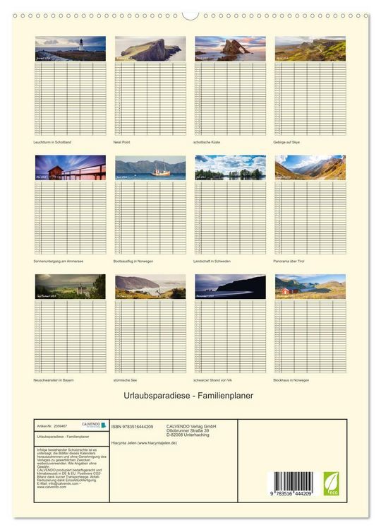 Produktbild: Urlaubsparadiese - Familienplaner (hochwertiger Premium Wandkalender 2026 DIN A2 hoch), Kunstdruck in Hochglanz