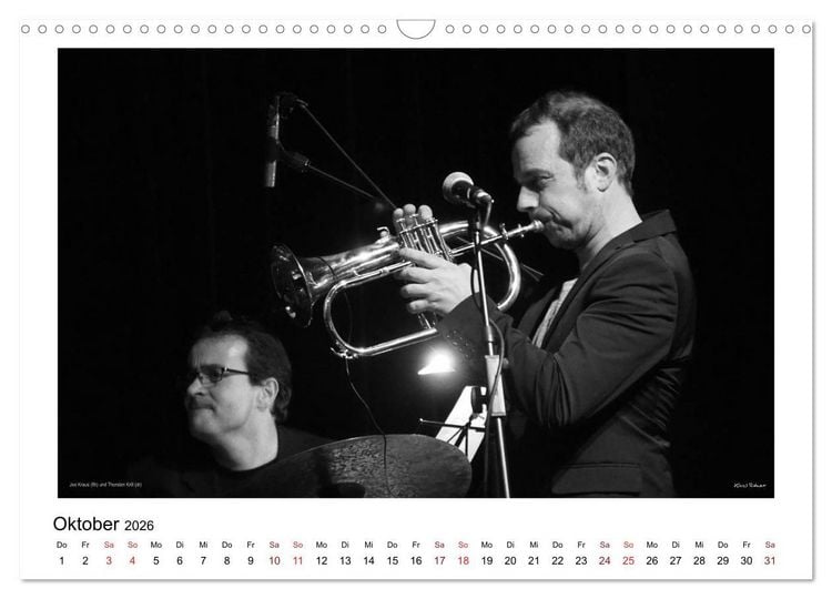 Produktbild: Internationale Meister des Jazz in Schwarzwei&szlig; (Wandkalender 2026 DIN A3 quer), CALVENDO Monatskalender