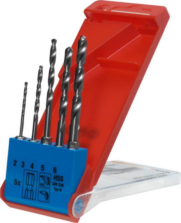 Produktbild: kwb 421140 HSS Metall-Spiralbohrer-Set 5teilig 2 mm, 3 mm, 4 mm, 5 mm, 6 mm DIN 1412 C 1/4" (6.3 mm) 1 St.