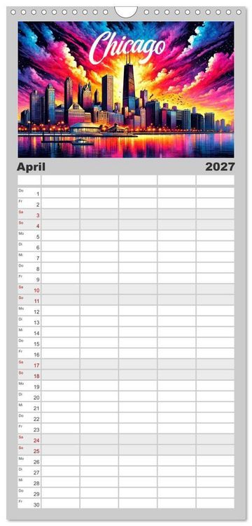 Produktbild: Familienplaner 2027 - Stadtansichten der USA in Tusche mit 5 Spalten (Wandkalender, 21 x 45 cm) CALVENDO