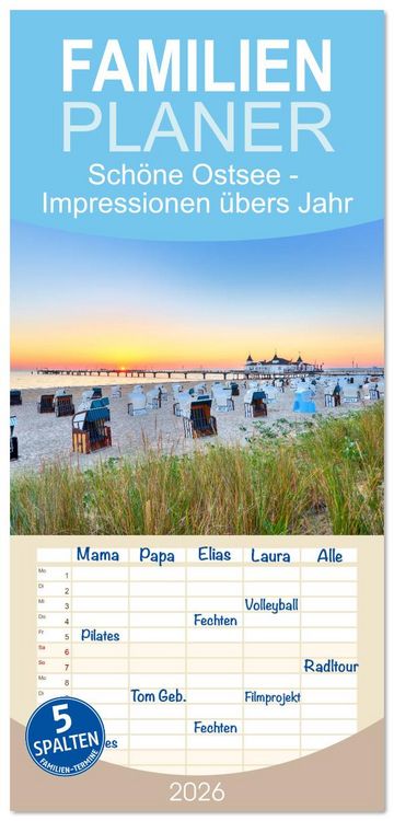 Produktbild: Familienplaner 2026 - Sch&ouml;ne Ostsee - Impressionen &uuml;bers Jahr mit 5 Spalten (Wandkalender, 21 x 45 cm) CALVENDO