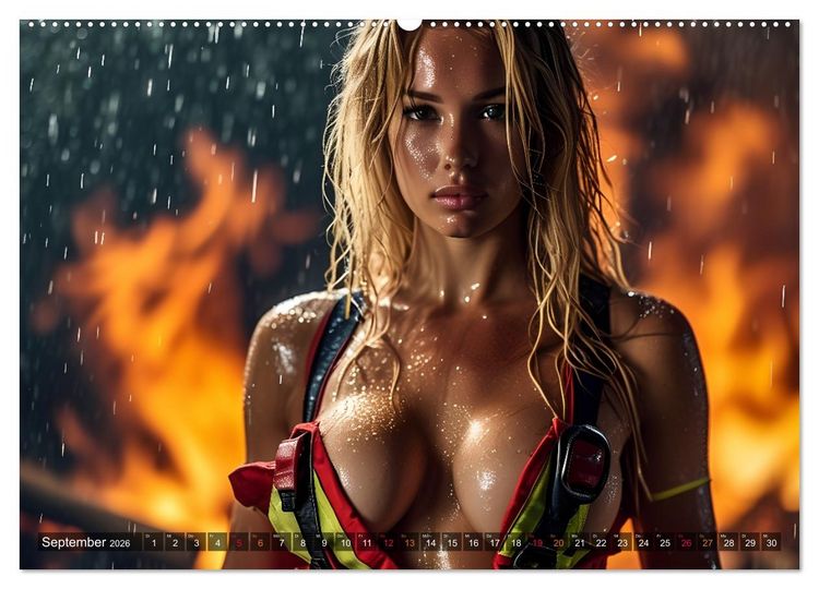 Produktbild: Hei&szlig;er als Feuer: 14 verf&uuml;hrerische Feuerwehrfrauen im Einsatz (hochwertiger Premium Wandkalender 2026 DIN A2 quer), Kunstdruck in Hochglanz