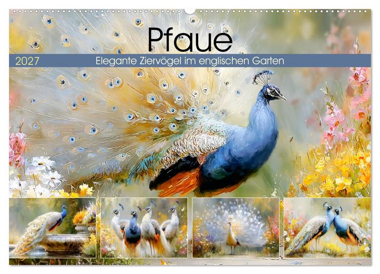 Produktbild: Pfaue. Elegante Zierv&ouml;gel im englischen Garten (Wandkalender 2027 DIN A2 quer), CALVENDO Monatskalender
