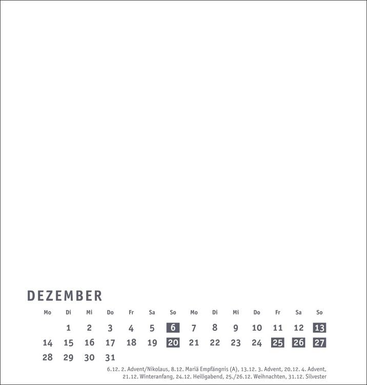 Produktbild: Premium-Bastelkalender weiß mittel 2026
