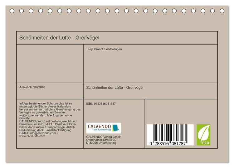 Produktbild: Sch&ouml;nheiten der L&uuml;fte - Greifv&ouml;gel (Tischkalender 2026 DIN A5 quer), CALVENDO Monatskalender