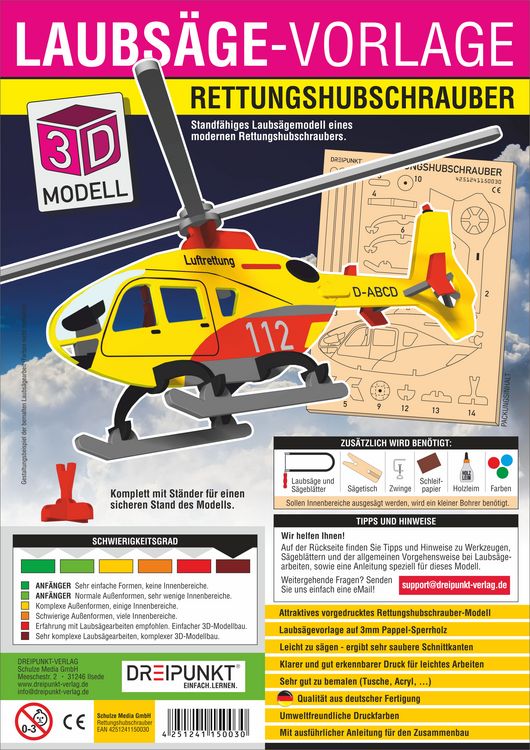 Produktbild: 3D Laubs&auml;gevorlage Rettungshubschrauber