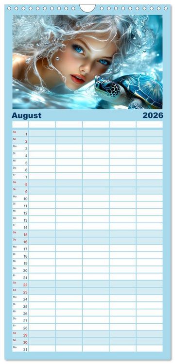 Produktbild: Familienplaner 2026 - Geheimnisvolle Meerjungfrau mit 5 Spalten (Wandkalender, 21 x 45 cm) CALVENDO