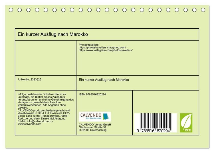 Produktbild: Ein kurzer Ausflug nach Marokko (Tischkalender 2027 DIN A5 quer), CALVENDO Monatskalender