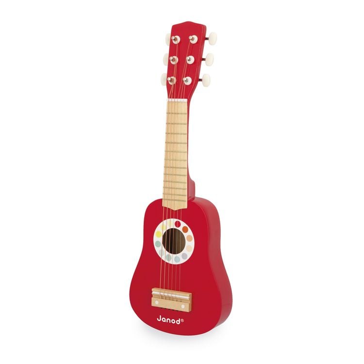 Produktbild: Kindergitarre aus Holz mit 6 Metallsaiten im Konfetti-Design