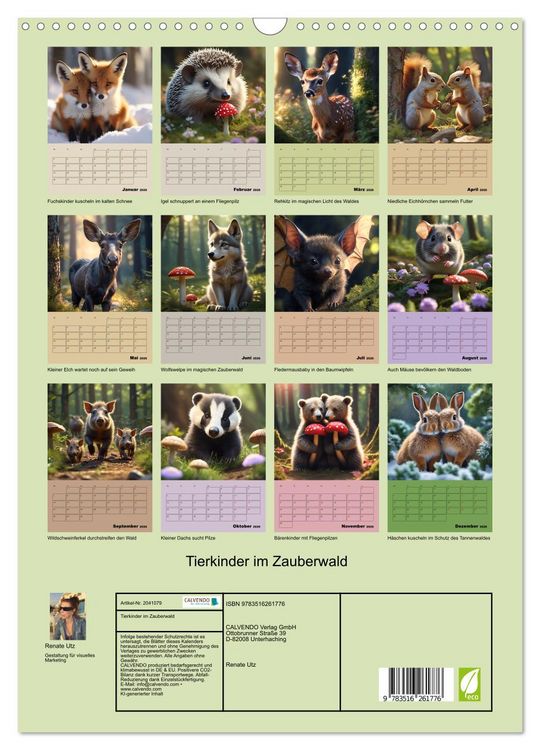 Produktbild: Tierkinder im Zauberwald (Wandkalender 2026 DIN A3 hoch), CALVENDO Monatskalender