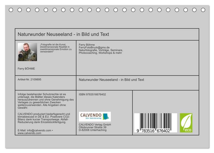 Produktbild: Naturwunder Neuseeland - in Bild und Text (Tischkalender 2026 DIN A5 quer), CALVENDO Monatskalender