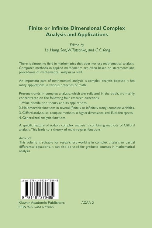 Produktbild: Finite or Infinite Dimensional Complex Analysis and Applications