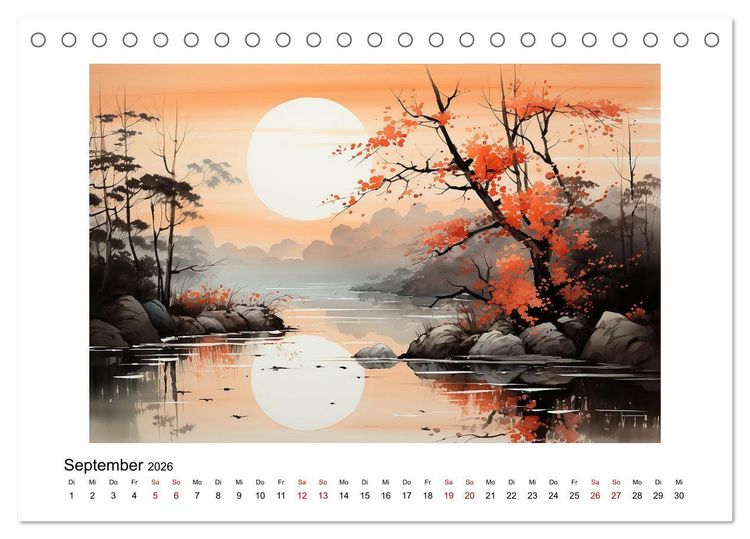 Produktbild: Heiwa - Friedliche Aquarelle im japanischen Stil (Tischkalender 2026 DIN A5 quer), CALVENDO Monatskalender