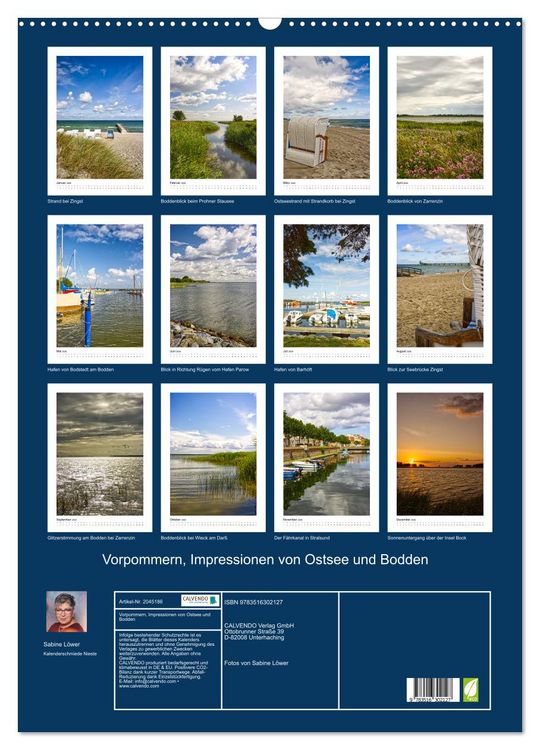 Produktbild: Vorpommern, Impressionen von Ostsee und Bodden (Wandkalender 2026 DIN A2 hoch), CALVENDO Monatskalender