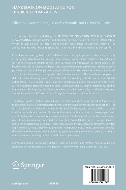 Produktbild: Handbook on Modelling for Discrete Optimization