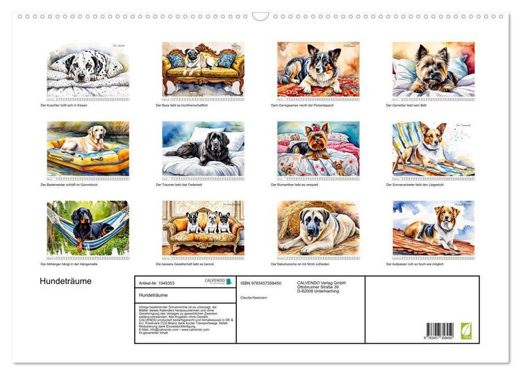 Produktbild: Hundetr&auml;ume (Wandkalender 2026 DIN A2 quer), CALVENDO Monatskalender