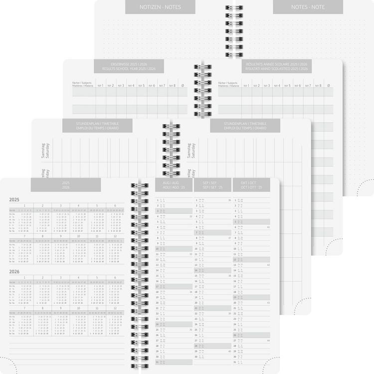 Produktbild: BRUNNEN Schülerkalender (2025/2026) "Grey Marble", 2 Seiten = 1 Woche, A5, 208 Seiten, PP-Umschlag, grau