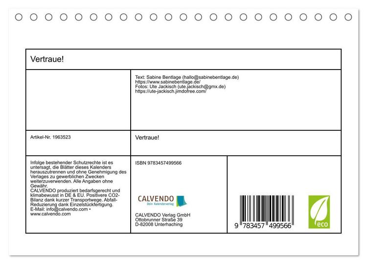 Produktbild: Vertraue! (Tischkalender 2026 DIN A5 quer), CALVENDO Monatskalender