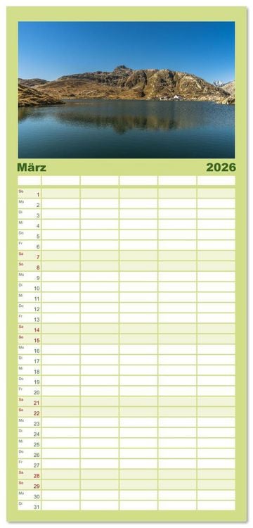 Produktbild: Familienplaner 2026 - Schweizer Alpenp&auml;sse mit 5 Spalten (Wandkalender, 21 x 45 cm) CALVENDO