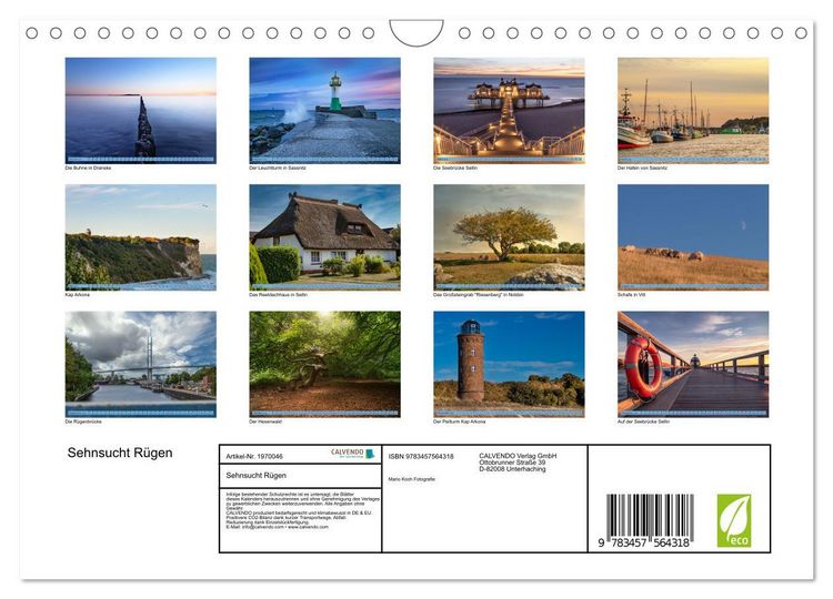Produktbild: Sehnsucht R&uuml;gen (Wandkalender 2026 DIN A4 quer), CALVENDO Monatskalender