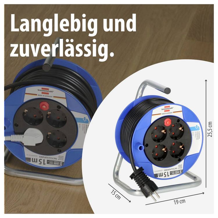 Produktbild: Brennenstuhl 1079180004 Kabeltrommel 15m Schwarz Schutzkontakt-Stecker