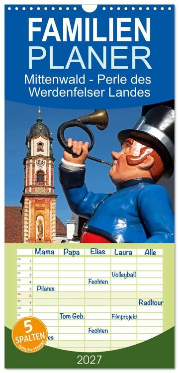 Produktbild: Familienplaner 2027 - Mittenwald - Perle des Werdenfelser Landes mit 5 Spalten (Wandkalender, 21 x 45 cm) CALVENDO