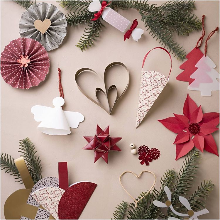 Produktbild: Creativ Company Packung mit Motiven zum Ausschneiden, Weihnachten, Natur, Rot, Wei&szlig;