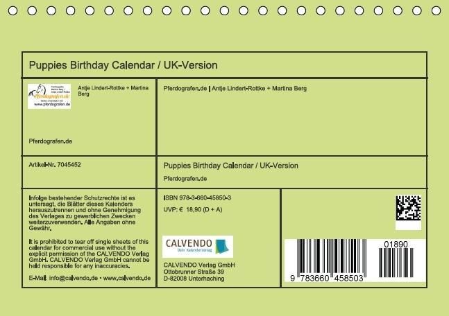 Produktbild: Puppies Birthday Calendar / UK-Version (Table Calendar perpetual DIN A5 Landscape)