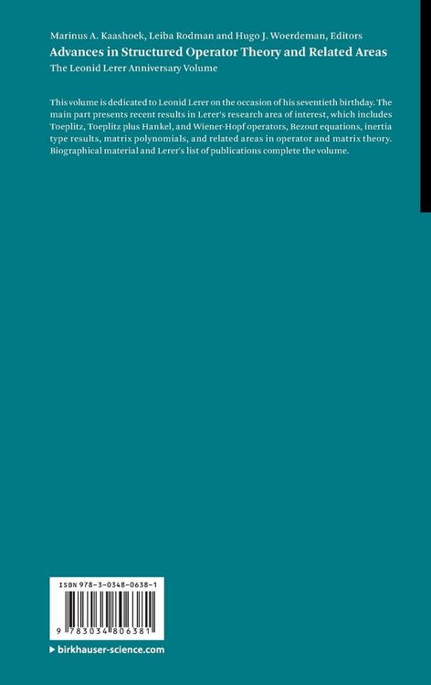 Produktbild: Advances in Structured Operator Theory and Related Areas