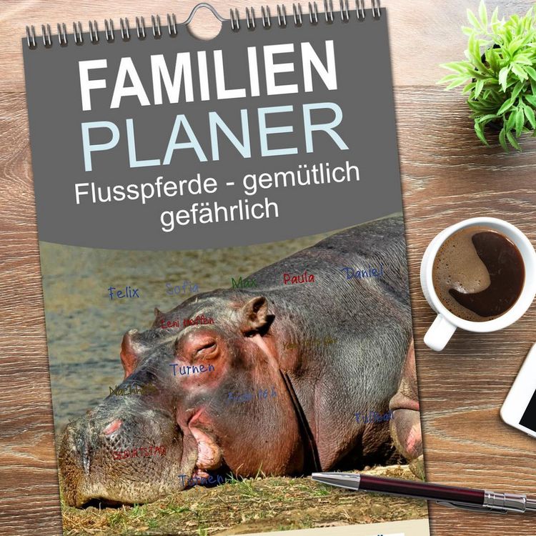 Produktbild: Familienplaner 2026 - Flusspferde - gem&uuml;tlich gef&auml;hrlich mit 5 Spalten (Wandkalender, 21 x 45 cm) CALVENDO
