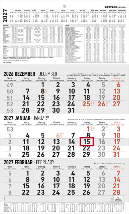 Produktbild: 3-Monatskalender gro&szlig; 2027
