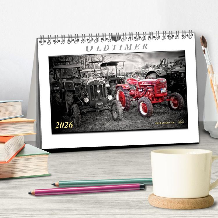 Produktbild: Oldtimer - nostalgische Traktoren und Lastwagen (Tischkalender 2026 DIN A5 quer), CALVENDO Monatskalender
