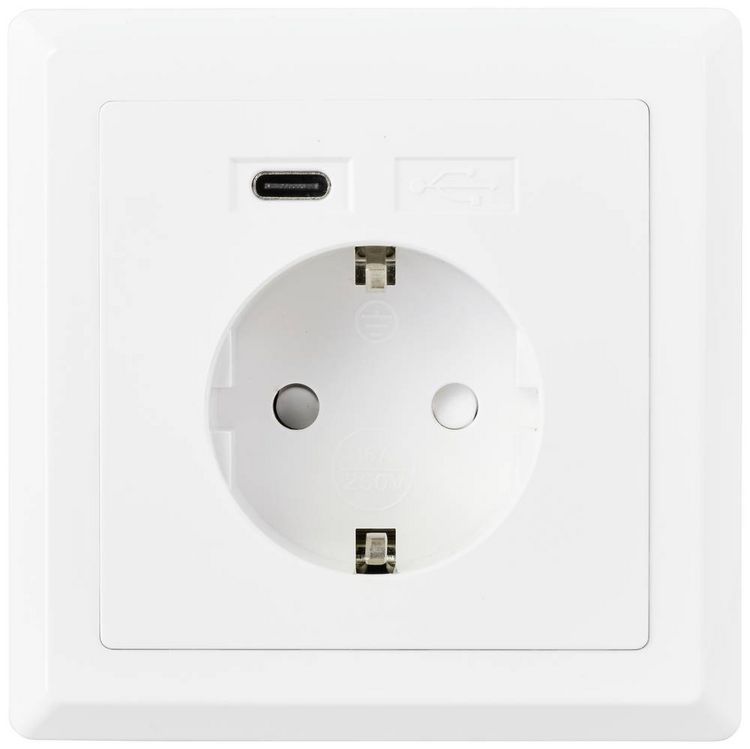 Produktbild: Sygonix SY-5238674 Unterputz-Steckdose Power Delivery, erh&ouml;hter Ber&uuml;hrungsschutz, mit USB-C&reg; Wei&szlig;