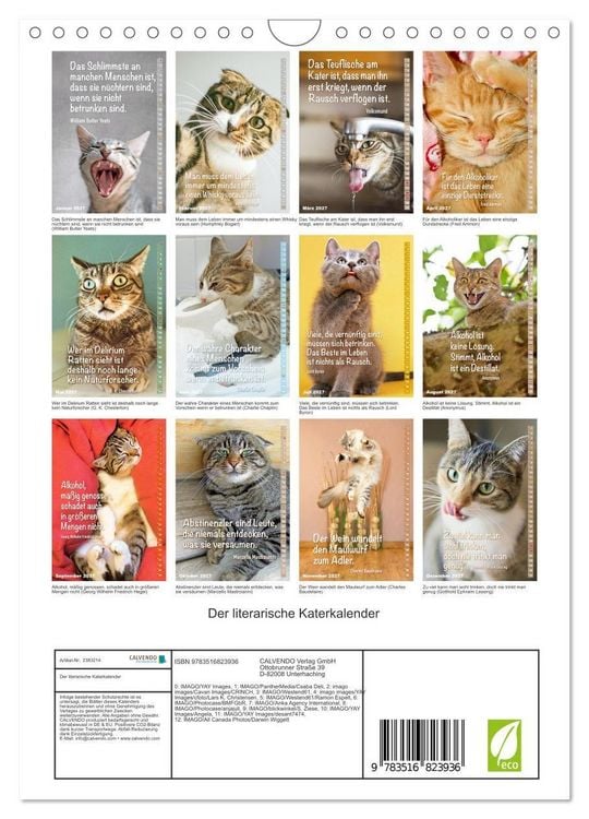 Produktbild: Der literarische Katerkalender (Wandkalender 2027 DIN A4 hoch), CALVENDO Monatskalender