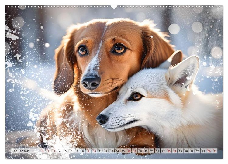 Produktbild: Dackel - tierische Freundschaften mit Herz (hochwertiger Premium Wandkalender 2027 DIN A2 quer), Kunstdruck in Hochglanz
