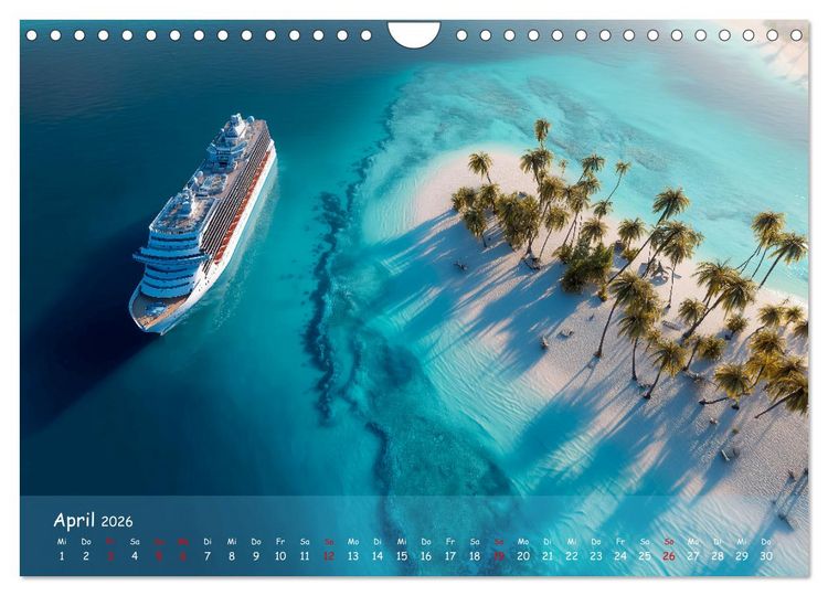 Produktbild: Kreuzfahrtschiffe Kalender - Kreuzfahrten und Giganten der Meere (Wandkalender 2026 DIN A4 quer), CALVENDO Monatskalender