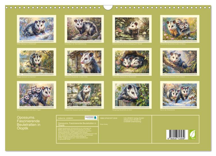 Produktbild: Opossums. Faszinierende Beutelratten in &Ouml;loptik (Wandkalender 2026 DIN A3 quer), CALVENDO Monatskalender