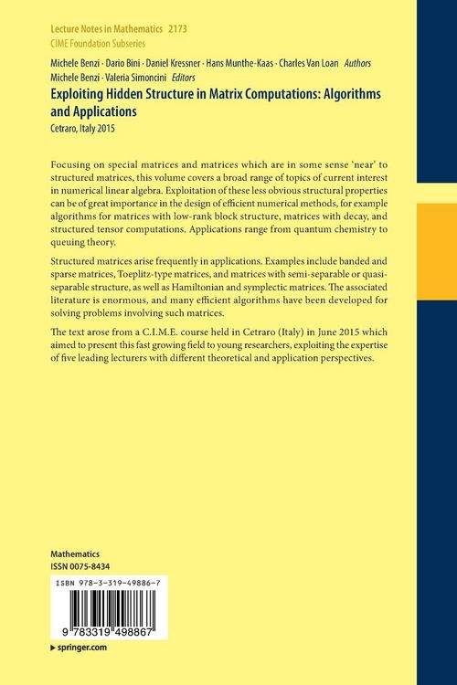 Produktbild: Exploiting Hidden Structure in Matrix Computations: Algorithms and Applications