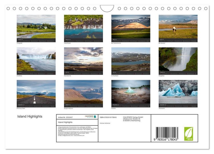 Produktbild: Island Highlights (Wandkalender 2026 DIN A4 quer), CALVENDO Monatskalender