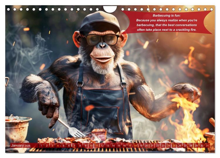 Produktbild: Funny charming animals as barbecue chef (Wall Calendar 2026 DIN A4 landscape), CALVENDO 12 Month Wall Calendar