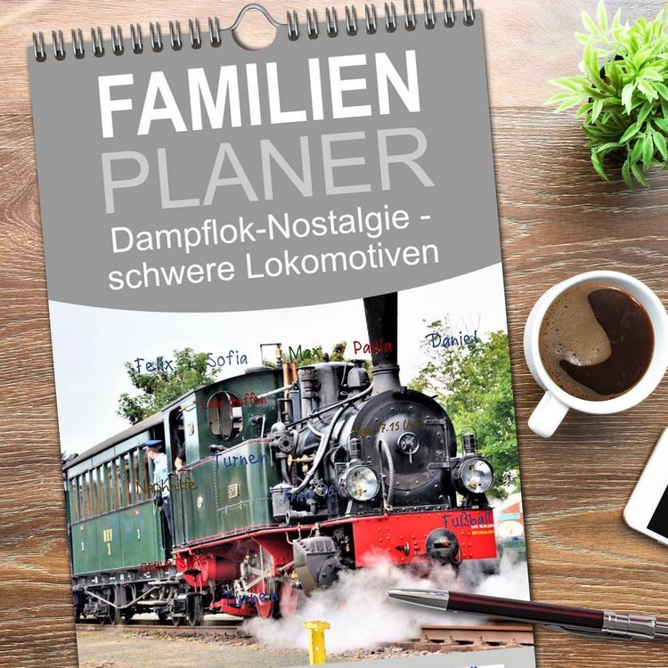 Produktbild: Familienplaner 2026 - Dampflok-Nostalgie - schwere Lokomotiven mit 5 Spalten (Wandkalender, 21 x 45 cm) CALVENDO