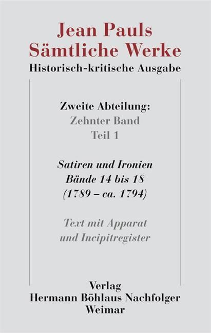 Produktbild: Jean Pauls S&auml;mtliche Werke. Historisch-kritische Ausgabe