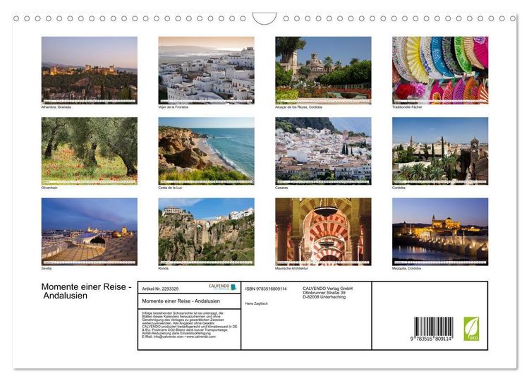 Produktbild: Momente einer Reise - Andalusien (Wandkalender 2027 DIN A3 quer), CALVENDO Monatskalender