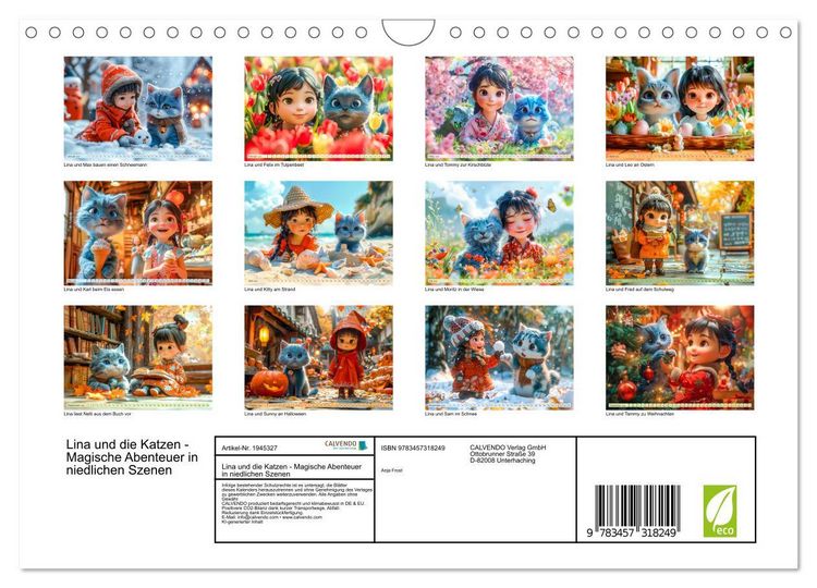 Produktbild: Lina und die Katzen - Magische Abenteuer in niedlichen Szenen (Wandkalender 2026 DIN A4 quer), CALVENDO Monatskalender