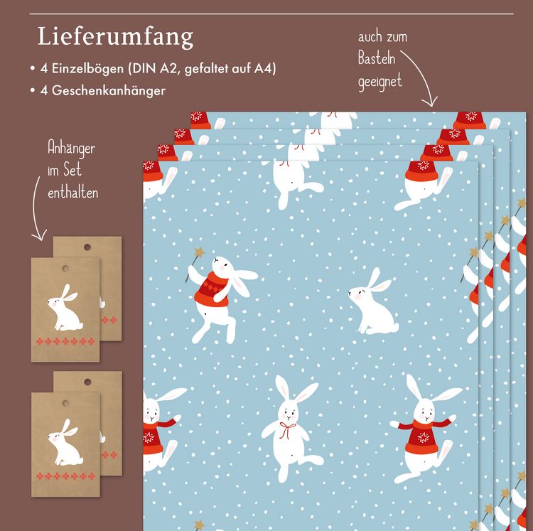 Produktbild: Geschenkpapier Set Weihnachten: Schneehase (f&uuml;r Kinder)