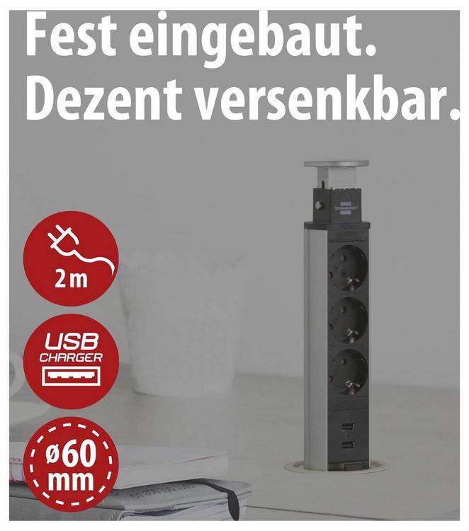 Produktbild: Brennenstuhl 1396200013 Steckdosenturm 3fach Aluminium, Schwarz Schutzkontakt 1 St.