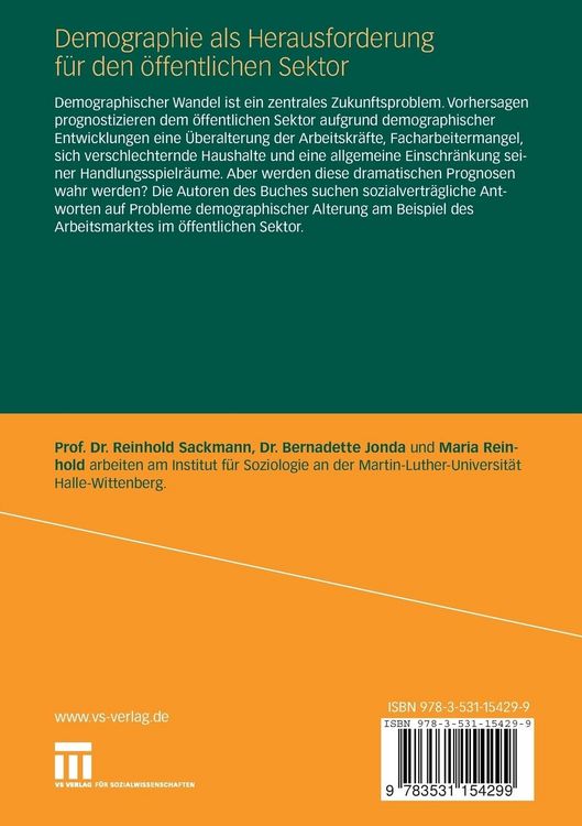 Produktbild: Demographie als Herausforderung f&uuml;r den &ouml;ffentlichen Sektor